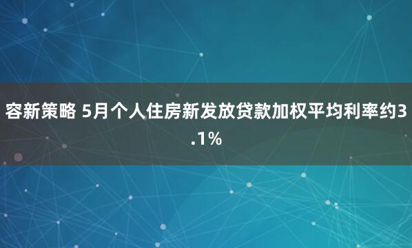 容新策略 5月个人住房新发放贷款加权平均利率约3.1%