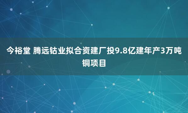 今裕堂 腾远钴业拟合资建厂投9.8亿建年产3万吨铜项目